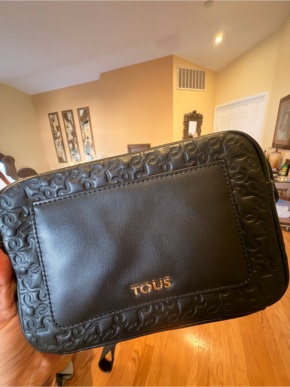 Tous Black Embossed Leather Belt Bag with Gold Logo